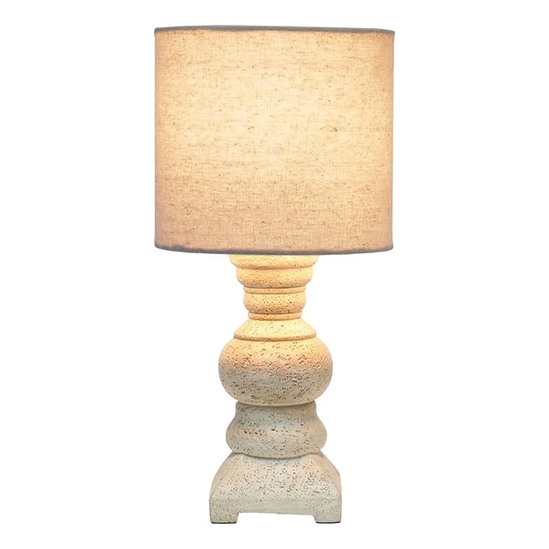 Lalia Home 12.5" Organix Rustic Farmhouse Distressed Neutral Resin Base Mini Table Desk Lamp with Beige Fabric Shade for Home Décor, Office, Living Room, Bedroom, Nightstand, End Table
