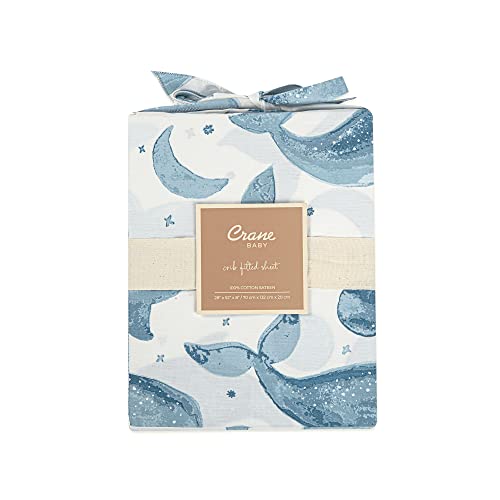 Crane Baby Soft Cotton Crib Mattress Sheet, Fitted Crib Sheet for Boys and Girls, Ocean Whale, 28”w x 52”h x 9”d, Multicolor, Small Single