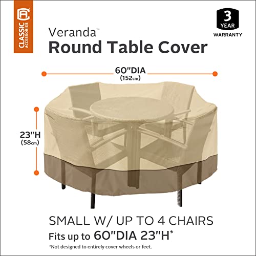 Classic Accessories Veranda Water-Resistant 60 Inch Round Patio Table & Chair Set Cover, Outdoor Table Cover, Pebble/Bark/Earth