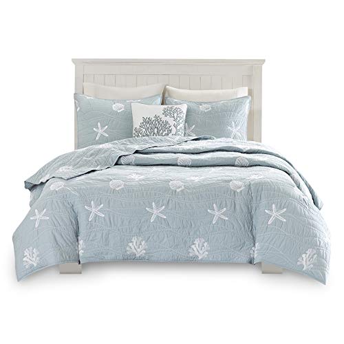 Harbor House Cotton Quilt Set - Modern Luxury Stitching Design, All Season, Lightweight Coverlet Bedspread Bedding, Shams, King(108"x90"), Seafoam 4 Piece
