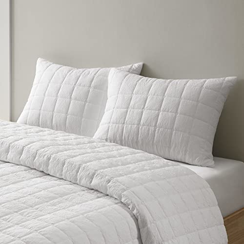 N Natori Cocoon Duvet Classic Box Quilting Design (Insert NOT Included) All Season Soft Oversized Cover for Comforter Bedding Set, Matching Shams, Full/Queen (92 in x 96 in), White 3 Piece