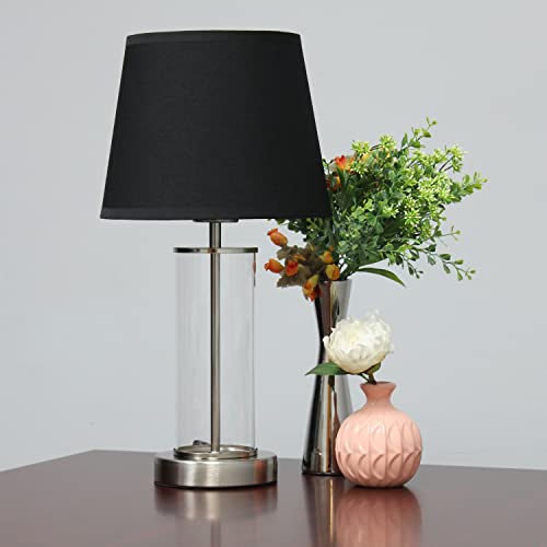 Simple Designs Encased Metal and Clear Glass Table Lamp, Brushed Nickel and Black