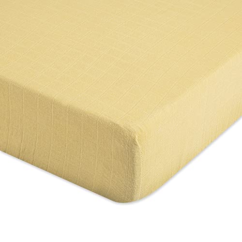 Crane Baby Fitted Sheet, Soft Cotton Fitted Sheet for Cribs and Nurseries, Ochre Yellow, 28”w x 52”h x 9”d