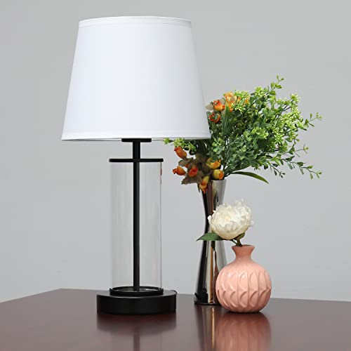 Simple Designs Encased Metal and Clear Glass Table Lamp, White on Black, 8.66"L x 8.66"W x 16.93"H