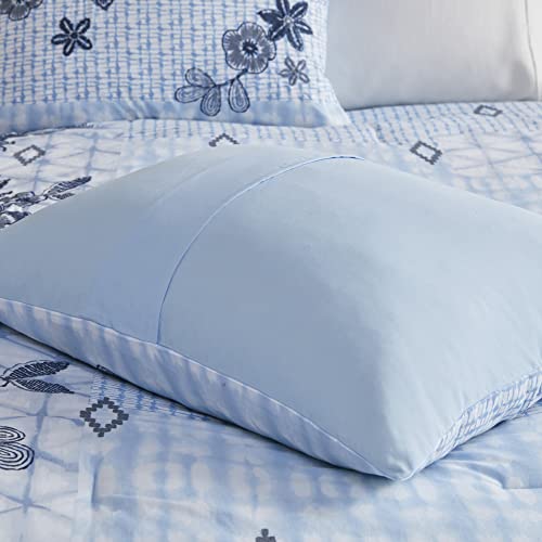 Madison Park Sadie 100% Cotton Comforter Set, Shabby Chic Bottanical Design, Cozy, All Season Breathable Bedding, Matching Shams, Decorative Pillows, King (104 in x 92 in), Floral Blue 5 Piece