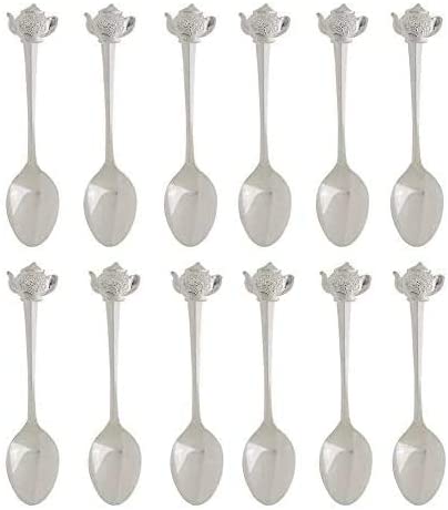 HIC Harold Import Co. Silver Plated Stainless Steel, Demi Spoon Set, Teapot Design, Set of 12