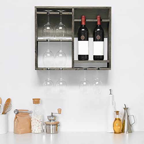Elegant Designs Bartow Wall Mounted Wood Wine Rack Shelf with Glass Holder