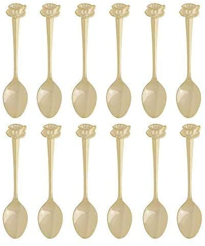 HIC Harold Import Co. Gold Plated Stainless Steel, Set of 12 Demi Spoon Set, Cup and Saucer Design