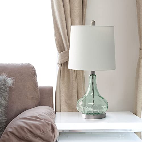 Lalia Home 23.25" Contemporary Rippled Colored Glass Table Lamp with White Fabric Shade, Green/Gray Sage