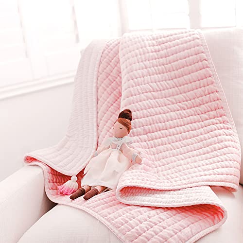 Crane Baby Blanket, Soft Cotton Quilted Nursery and Stroller Blanket for Boys and Girls, Light Pink, 36” x 36” (BC-100QB)