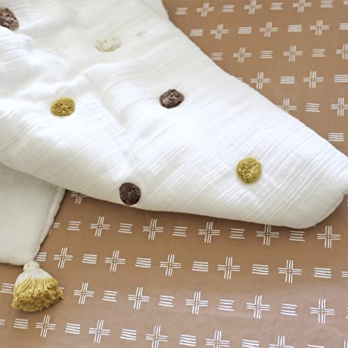 Crane Baby Blanket, Soft Cotton Pom Pom Nursery and Stroller Blanket for Boys and Girls, Cream, 36” x 36” (BC-120BL-1)
