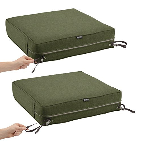 Classic Accessories Montlake FadeSafe Water-Resistant 21 x 21 x 5 Inch Square Outdoor Seat Cushion Slip Cover, Patio Furniture Chair Cushion Cover, Heather Fern Green, Patio Furniture Cushion Covers
