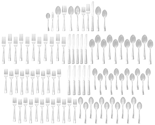 Oneida Avery 90 Piece Casual Flatware Set, 18/0 Stainless, Service for 12,Silver