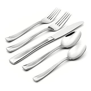 Oneida Satin Lincoln 45 Piece Everyday Flatware Set, Service for 8 , 18/0 Stainless Steel, Silverware Set, Dishwasher Safe