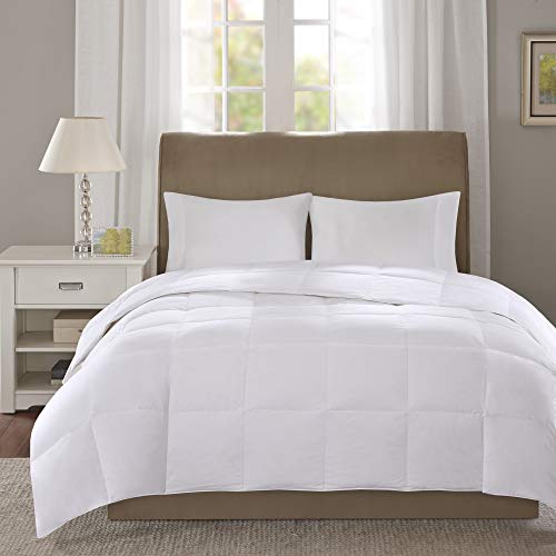 True North by Sleep Philosophy 3M Scotchgard 300TC Quilted Down Comforter Cotton Sateen Cover Downproof, Feather Blend Duvet Insert Modern Luxe All Season Bed Set, Twin, White (TN10-0052)