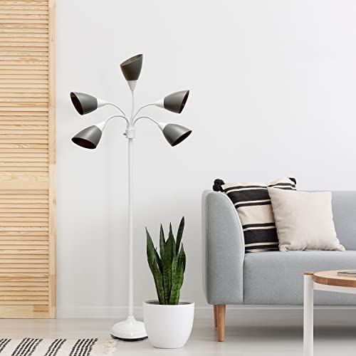 Floor Lamp 5 Light Adjustable Gooseneck White Floor Lamp with Gray Shades, Medusa Lamp great for Bedroom, Living room