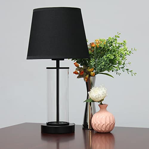 Simple Designs Encased Metal and Clear Glass Table Lamp, Black, 8.66"L x 8.66"W x 16.93"H