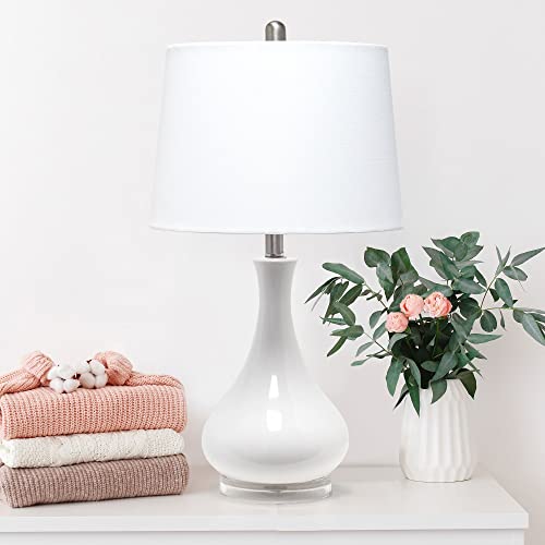 Lalia Home Indoor Modern Desk Lamp 14"L x 14"W x 26.25"H Droplet Table Lamp with Fabric Shade - White