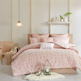 Urban Habitat Duvet Set 100% Cotton Jacquard, Tufts Accent, Shabby Chic All Season Comforter Cover, Matching Shams