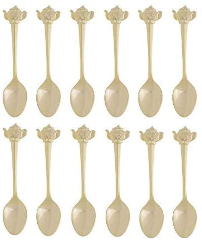HIC Harold Import Co. Gold Plated Stainless Steel, Demi Spoon Set, Teapot Design, Set of 12
