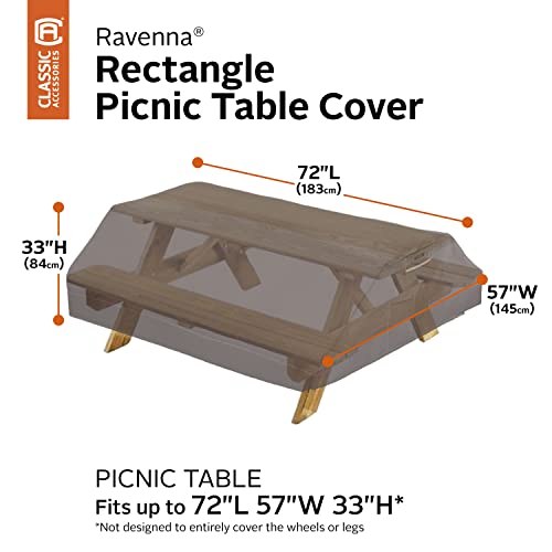 Classic Accessories Ravenna Water-Resistant Rectangle Picnic Table Cover, 72 x 57 x 33 Inch