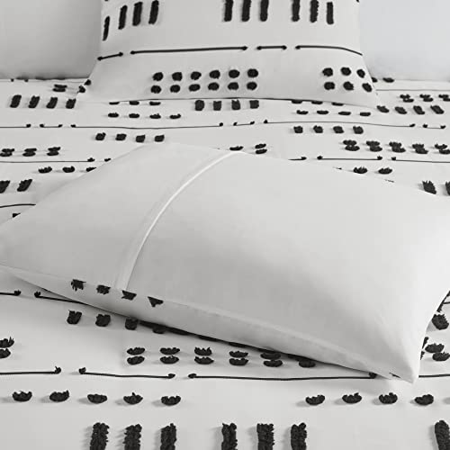 Intelligent Design Riku Comforter Set - Trendy Textured Clipped Jacquard Abstract Design, Modern Down Alternative, All Season Bedding with Matching Sham Full/Queen Black/White 3 Piece