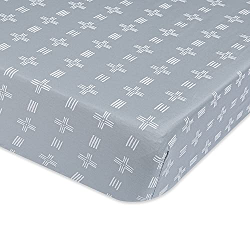 Crane Baby Soft Cotton Crib Mattress Sheet, Fitted Crib Sheet for Boys and Girls, Blue River Dash, 28”w x 52”h x 9”d, Multicolor, Small Single