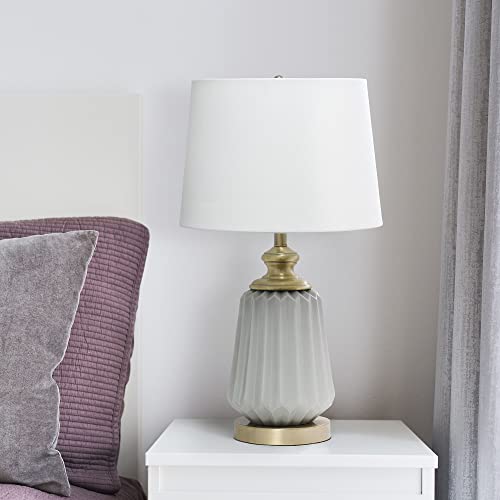 Lalia Home 25" Classic Fluted Ceramic and Metal Table Lamp with White Fabric Shade, Gray