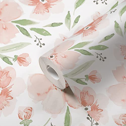 Crane Baby Floral Wallpaper for Nursery, Removable Wallpaper for Boys and Girls, Pink Floral, 20.87”w x 270" h