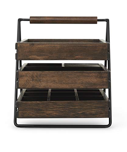 Umbra Terrace Tier Jewelry Three Sliding Linen Lined Wood Trays with Metal Frame and Handle, Easy Storage and Access, Walnut, 3 Each