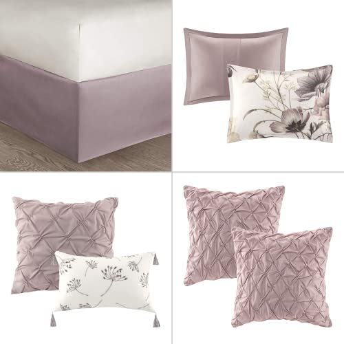 Madison Park Cotton Comforter Set Contemporary Floral Design - All Season Bedding Set, Matching Bed Skirt, Decorative Pillows, Cal King(104"x92"), Cassandra Shabby Chic, Blush 8 Piece