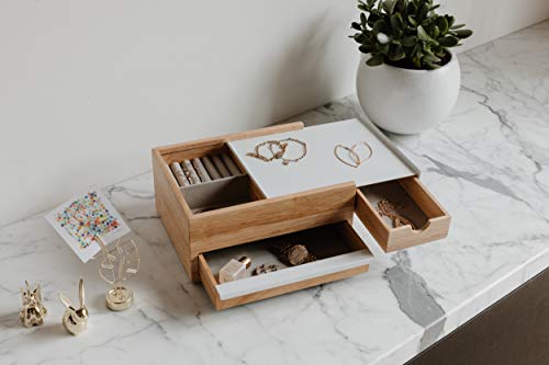 Umbra Stowit Jewelry Box - Modern Keepsake Storage Organizer with Hidden Compartment Drawers for Ring, Bracelet, Watch, Necklace, Earrings, and Accessories (White / Natural)