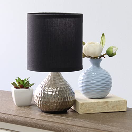 Simple Designs Hammered Silver Drip Mini Table Lamp, Black, (LT2073-SVB)