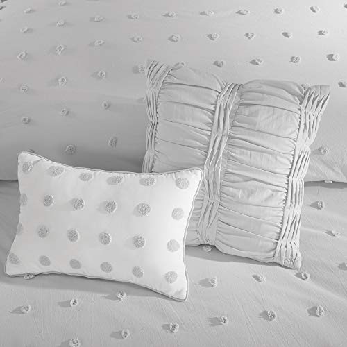 Urban Habitat Cotton Comforter Set-Tufts Pompom Design All Season Bedding, Matching Shams, Decorative Pillows, Twin/Twin XL, Brooklyn, Jacquard Grey 5 Piece
