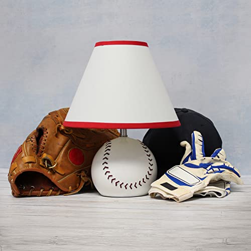 Simple Designs LT1080-BSB SportsLite 11.5" Tall Athletic Sports Baseball Ceramic Bedside Table Desk Lamp w White Empire Fabric Shade w Red Trim for Kids&
