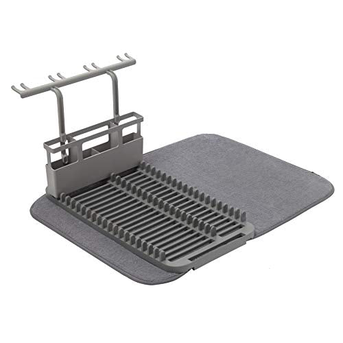 Umbra Udry Rack and Microfiber Dish Drying Mat-Space-Saving Lightweight Design Folds Up for Easy Storage, Standard w, Charcoal