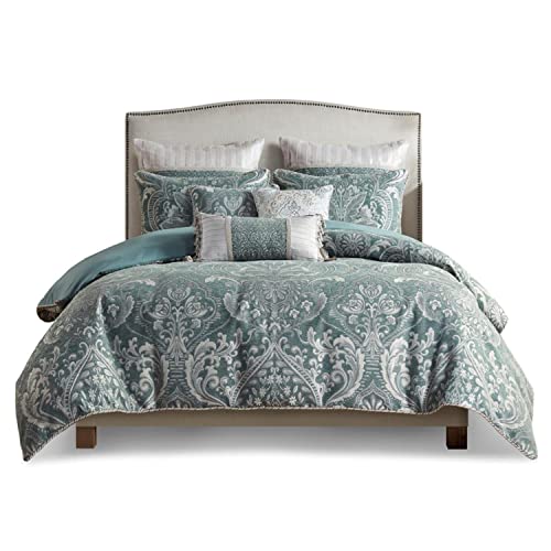 MADISON PARK SIGNATURE 9-Pcs Jacquard Comforter Set with Slate Blue MPS10-495