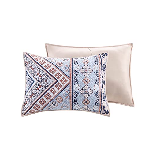Madison Park Polyester Printed Coverlet Set in Blue and Blush Finish MP13-7722