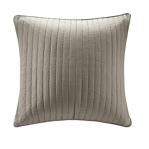 Single 100% Cotton Euro Sham European Square Decorative Pillow Cover, Hidden Zipper Closure (Cushion NOT Included), 26"x26", Quilted Taupe