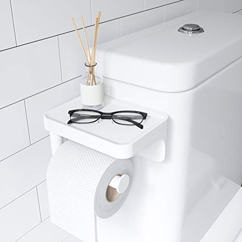 Umbra 1014159-660 Flex Sure-Lock Toilet Paper Holder with Integrated Storage Shelf for Phone, Glasses and Other Accessories, with SureLock Technology, Install Without Drilling, White