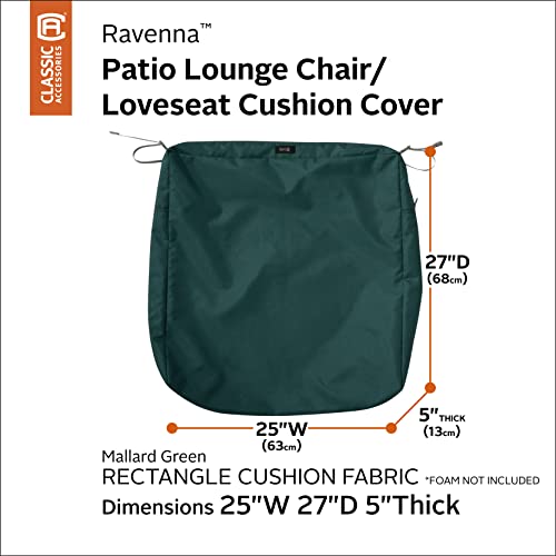Classic Accessories Ravenna Water-Resistant Patio Lounge Chair/Loveseat Cushion Cover, 25 x 27 x 5 Inch, Mallard Green, Patio Furniture Cushion Covers