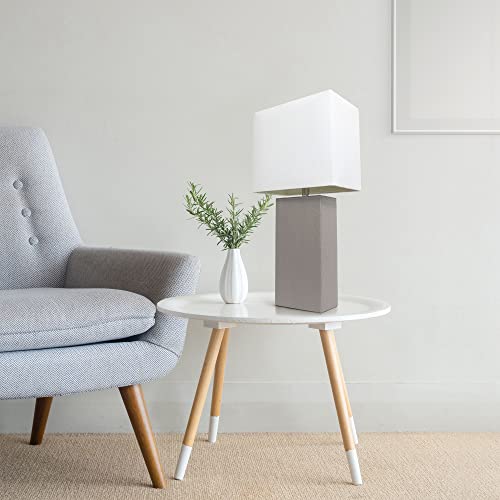 Lalia Home Lexington 21" Leather Base Modern Home Decor Bedside Table Lamp with White Rectangular Fabric Shade, Gray