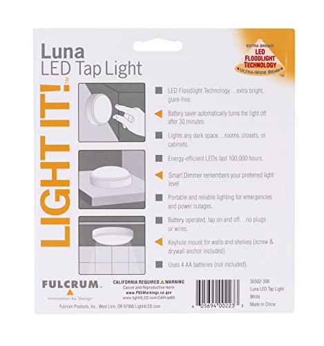 LIGHT IT! by Fulcrum 30302-308 Fulcrum Luna Tap Light, Led Lamp, 120 Vac, 20 Lumens, Single pack, White