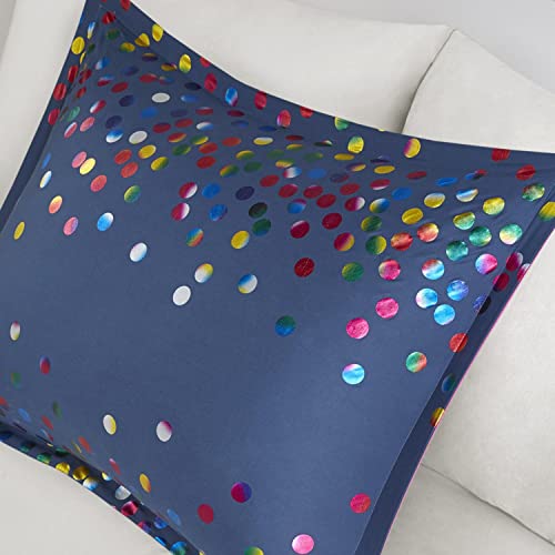 Intelligent Design Navy Rainbow Metallic Dot Queen Comforter Set ID10-2185