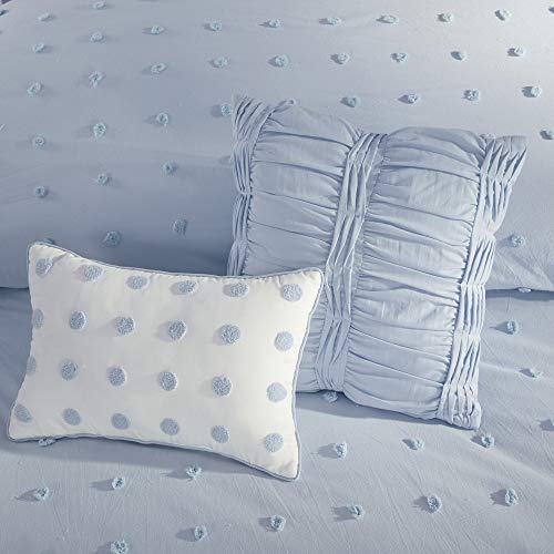 Urban Habitat Duvet Set 100% Cotton Jacquard, Tufts Accent, Shabby Chic All Season Comforter Cover, Matching Shams, Decorative Pillows Brooklyn, Blue Twin/Twin XL(68"x92") 5 Piece