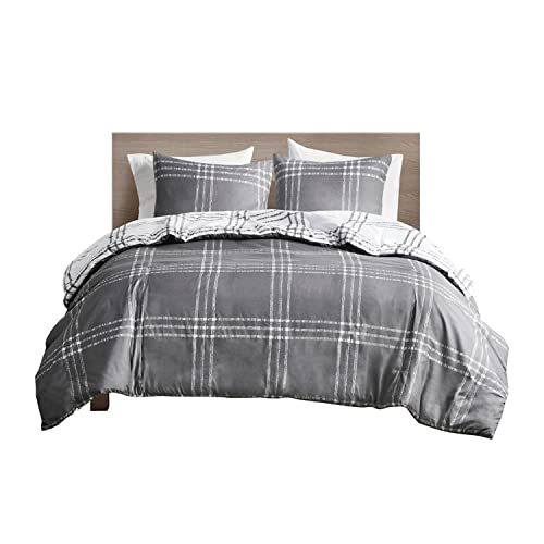 Clean Spaces Polyester Printed Duvet Set with White and Gray Finish CSP12-1487