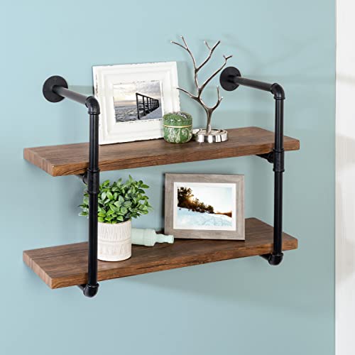 Honey-Can-Do 2-Tier Black Industrial Wall Shelf SHF-08843 Rustic