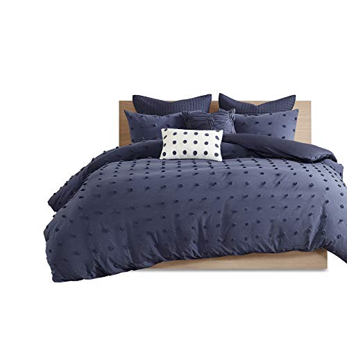 Urban Habitat Cotton Comforter Set-Tufts Pompom Design All Season Bedding, Matching Shams, Decorative Pillows, King/Cal King(104"x92"), Brooklyn, Jacquard Indigo