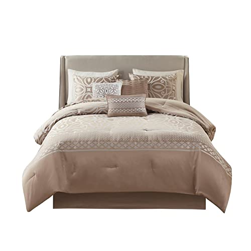 Madison Park Polyester 7 Pieces Jacquard Comforter Set with Taupe MP10-7711