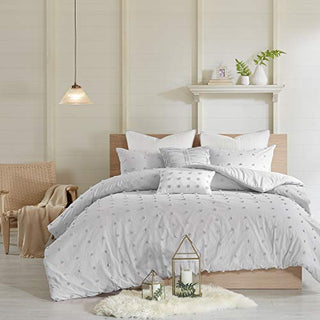 Urban Habitat Duvet Set 100% Cotton Jacquard, Tufts Accent, Shabby Chic All Season Comforter Cover, Matching Shams